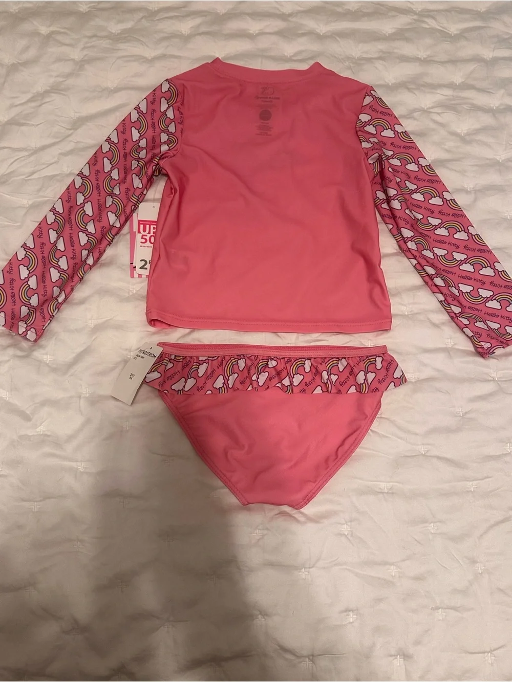 NWT Hello Kitty Sanrio Pink Long-Sleeve Rashguard Two-Piece Swimsuit Size 6 / 6X